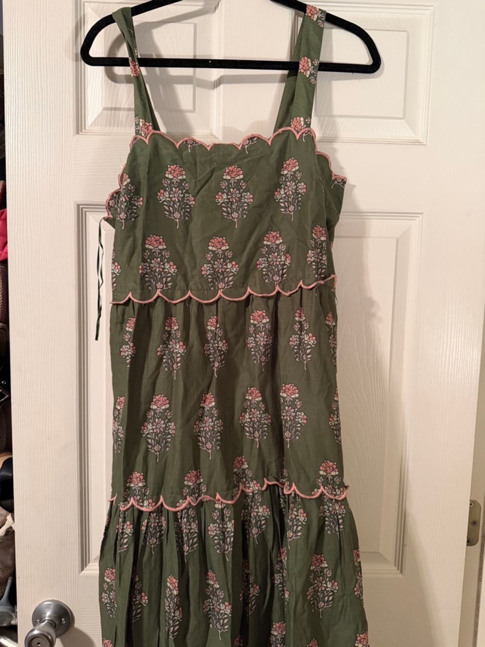 crown & ivy Olive Green Floral Maxi Dress with Pink Accents